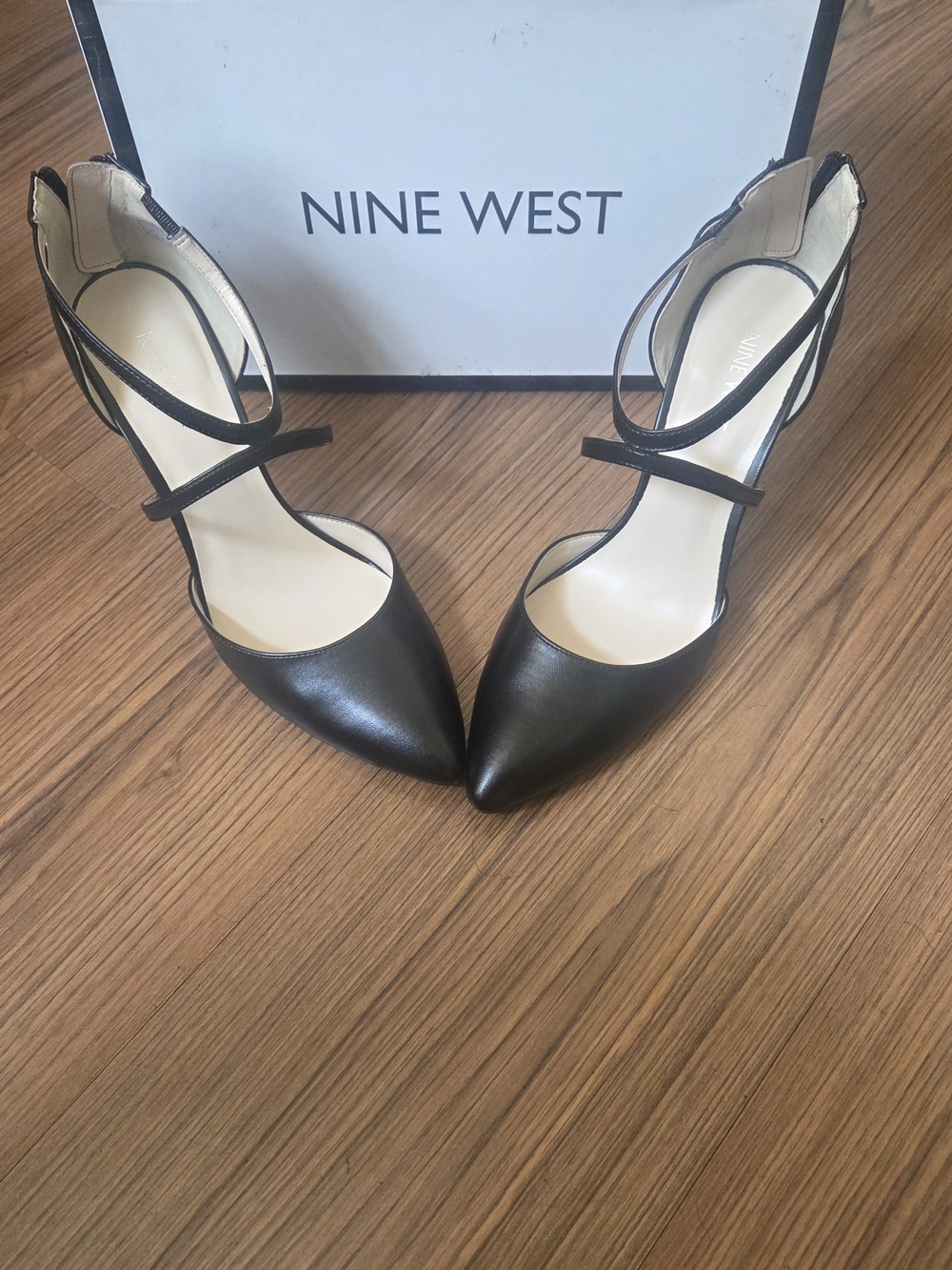 Nine West Black Pointed Toe Crisscross Strap Heels